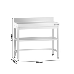 Aço inoxidável PREMIUM - 0,8 m - bancada com base, escora e suporte