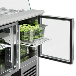 Saladette PREMIUM - 900mm - 2 glazen deuren - met hoge glazen opzetstuk voor 2x GN 1/1 & 3x GN 1/6