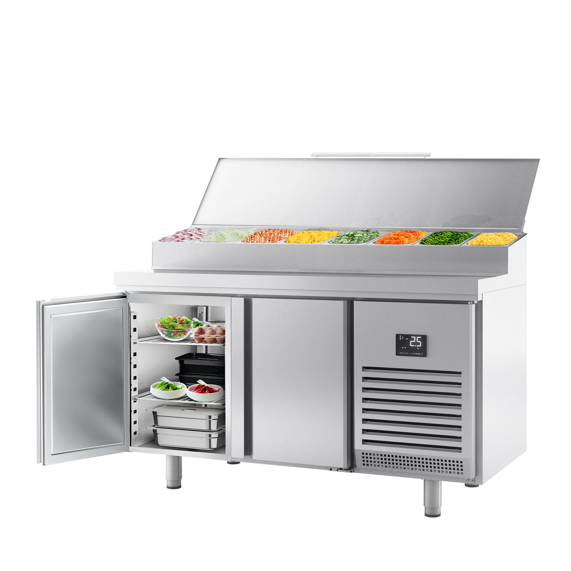 Table réfrigérée de préparation pour boulangerie - avec 2 portes - dimensions de compartiment EN - superstructure en inox 9x GN 1/4