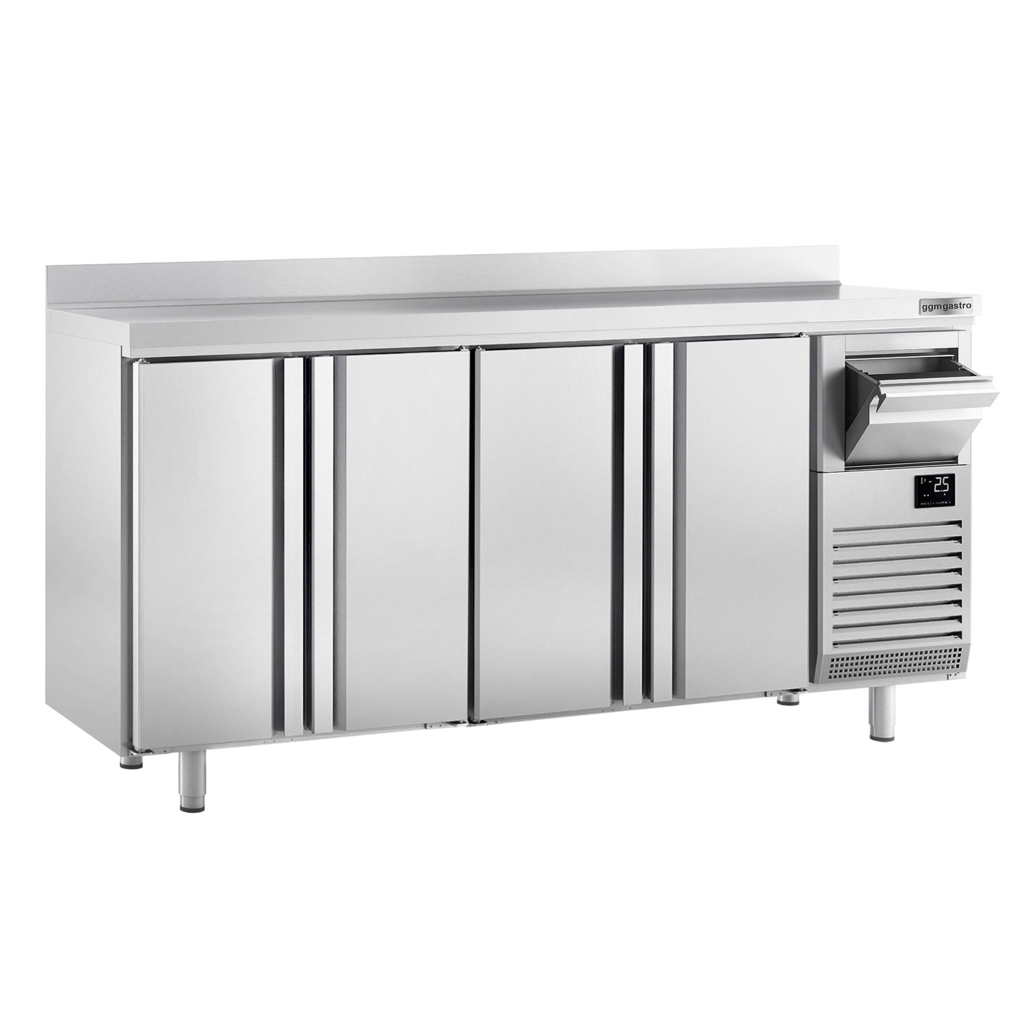 Arrière-bar réfrigéré professionnel  Premium PLUS - 2450 x 600 mm - avec 4 portes, dosseret et tiroir à marc de café