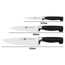 (3-piece) ZWILLING | Four Star Knife Set – 10 cm paring, 16 cm carving, 20 cm chef’s - FRIODUR ice-hardened