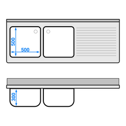 Evier PREMIUM - 1800x700mm - avec 2 bacs à gauche