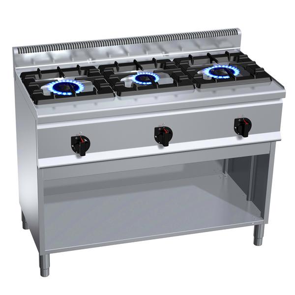 Gas Hob - 31kW - 3 burners - with open base shelf - Heavy Duty