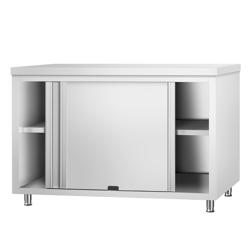 Tavolo armadiato passante in acciaio inox PREMIUM - 1400x600mm - con 4 porte scorrevoli su due lati