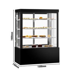 Vitrine de comptoir réfrigérée - 1400L - 1500mm - Double vitrage - avec 3 étagères - portes coulissantes vitrées arrière - Noir