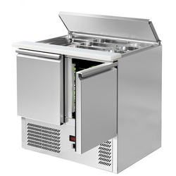 Saladette ECO - 903mm - 2 deuren - met invoer voor 2x GN 1/1 & 3x GN 1/6 & Roestvrijstalen deksel