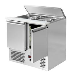 Saladetă ECO - 903mm - 2 uși - cu adcuere pentru 2x GN 1/1 & 3x GN 1/6 & Capac din oțel inoxidabil