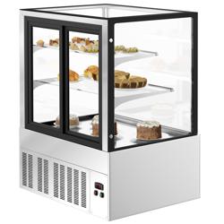 Vitrine de comptoir réfrigérée - 343L - 900mm - Double vitrage - avec 2 étagères en verre - portes coulissantes vitrées arrière