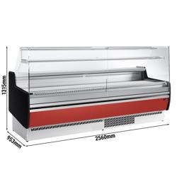 Banco gastronomia professionale - 2560x953mm - Ventilata - 282 L - Vetro dritto - Pannello frontale Rosso RAL 3003 - con 4 porte - con 1 ripiani