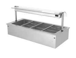 Inbouw-bain-marie - 1500mm - 4x GN 1/1-200mm - 2,92 kW - met glazen hygiënescherm