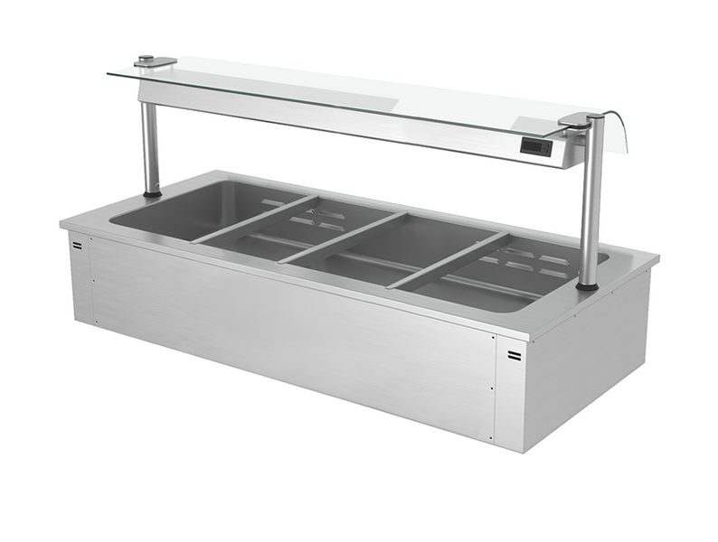 Встраиваемая Водяная Баня (Bain-marie) 1,5 м - 4x GN 1/1 - со Стеклянной Панелью для защиты от брызг