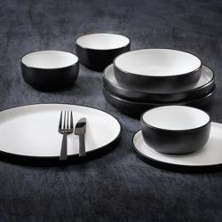 (12 pieces) Restaurant Porcelain Side Plate, Flat – Ø 200 mm - Black - Matte Outside, Glossy Inside