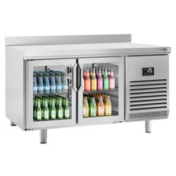 Soğutmalı tezgah PREMIUM PLUS - 1468x600mm - 2 kapılı - cam kapılı - dijital termostat - arkası yükseltilmiş tezgah