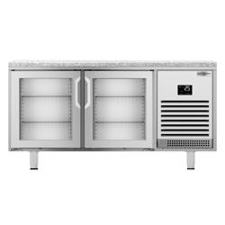 Tavolo refrigerato pasticceria PREMIUM PLUS - 1618x800mm - Ventilata - con 2 porte in vetro - piano di lavoro in granito