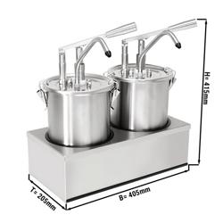 Sausdispenser - RVS - 2-delig - 2x4L - 405x205x415mm - instelbare dosering - met bak - incl. RVS frame