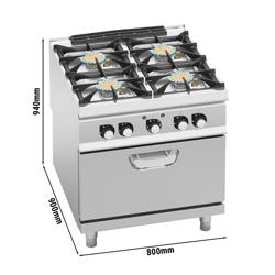 Gasfornuis - Paolo 900 - 800x900mm - 44,68 kW - 4 pits - incl. elektrische heteluchtoven - 4,68 kW - hoog vermogen