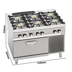 Gasfornuis - Paolo 900 - 1200x900mm - 64,68 kW - 6 pits - incl. elektrische heteluchtoven - 4,68 kW - hoog vermogen