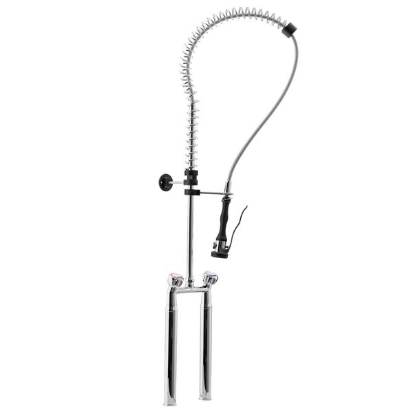 Douchette de pré-rinçage avec mélangeur bi-trou - entraxe155mm - avec gâchette, flexible1200mm, raccord1/2", débit12L/min & clapet anti-retour