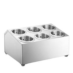 Cutlery Cylinder Holder - 385x305mm - Height: 200mm - Stainless steel - with 6 containers - for 6 cutlery holders - incl. 6 stainless steel holders