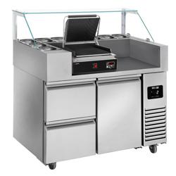 Commercial Refrigerated Prep Table PREMIUM - 1 Door + 2 Drawers - 1210 mm - for 9× GN 1/6 - Contact grill (timer) included