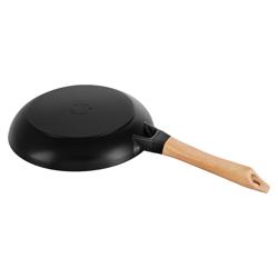 STAUB| Round Bare Cast Iron Frying Pan, Wooden Handle – Ø 24 cm - Black, No Pour Spout, Hanging Eye