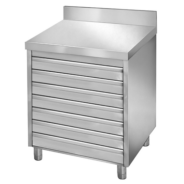 Szafka szufladowa PREMIUM z 7 szufladami na kulki z ciasta do pizzy & panelem tylnym - 700x500mm	