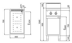 Cucina in vetroceramica professionale - LORENZO 700 - 400x714x1040mm - 6,4 kW - 2 piastre - su vano aperto