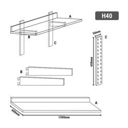Zidna polica ECO - 1500x400 mm - Sa 2 ploče