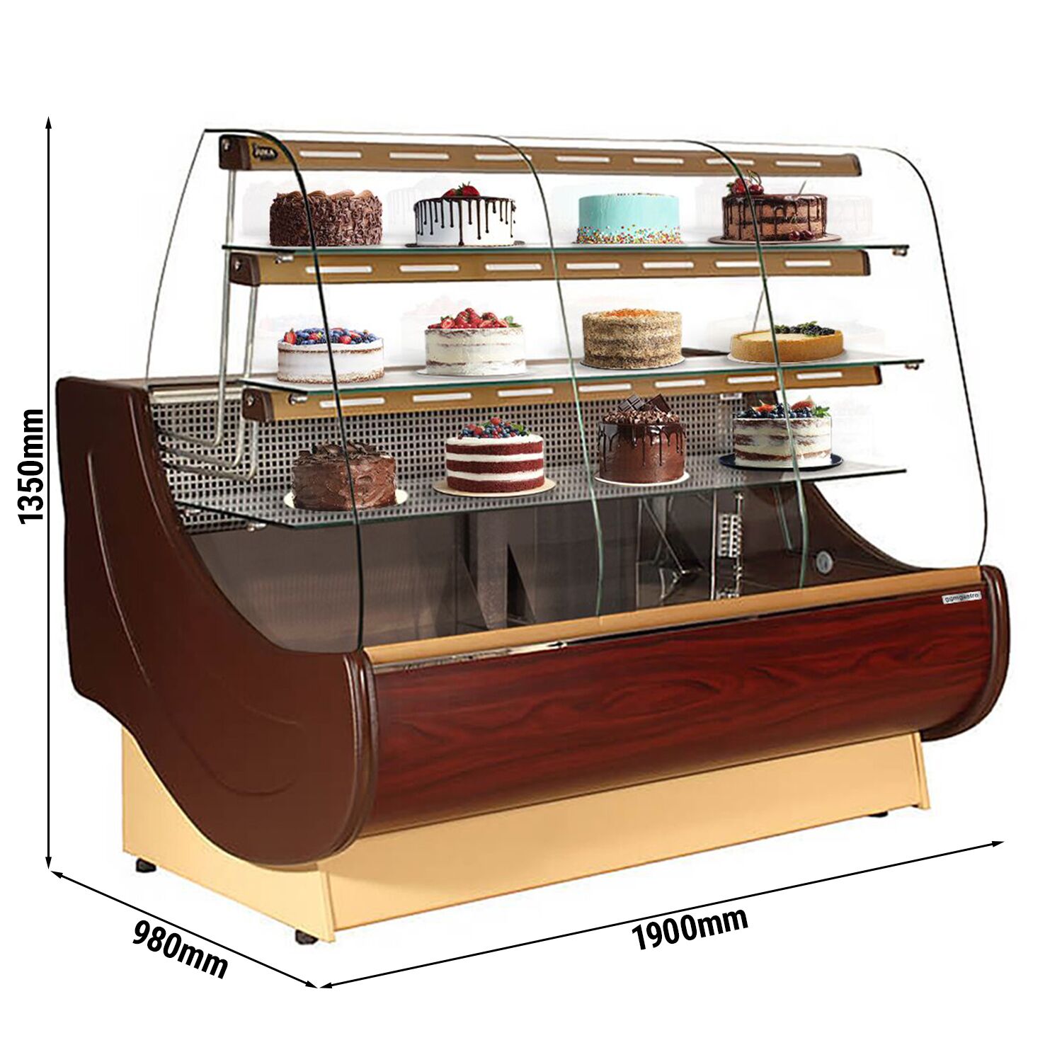 Kuchentheke 1900mm mit Beleuchtung 3 Ablagen Tortenauszüge GGM