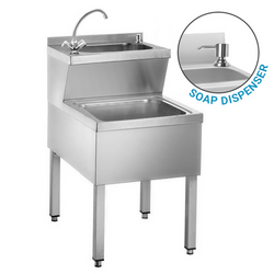 Hand wash- & sink basin - stainless steel - with mixer tap & soap dispenser