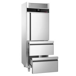 Mrazák Nerezová ocel PREMIUM - GN 2/1 - 700 mm - 700 l - až -20 °C až -10 °C - s 1 skleněné dveře a 2 zásuvky - Digitální termostat; Ventilované chlazení; Automatické odtávání; Samozavírací dveře