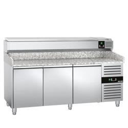 Pizzawerkbank PREMIUM - 2000x800mm - met granieten werkblad - met 3 deuren - incl. glasvitrine LED - 10x GN 1/4