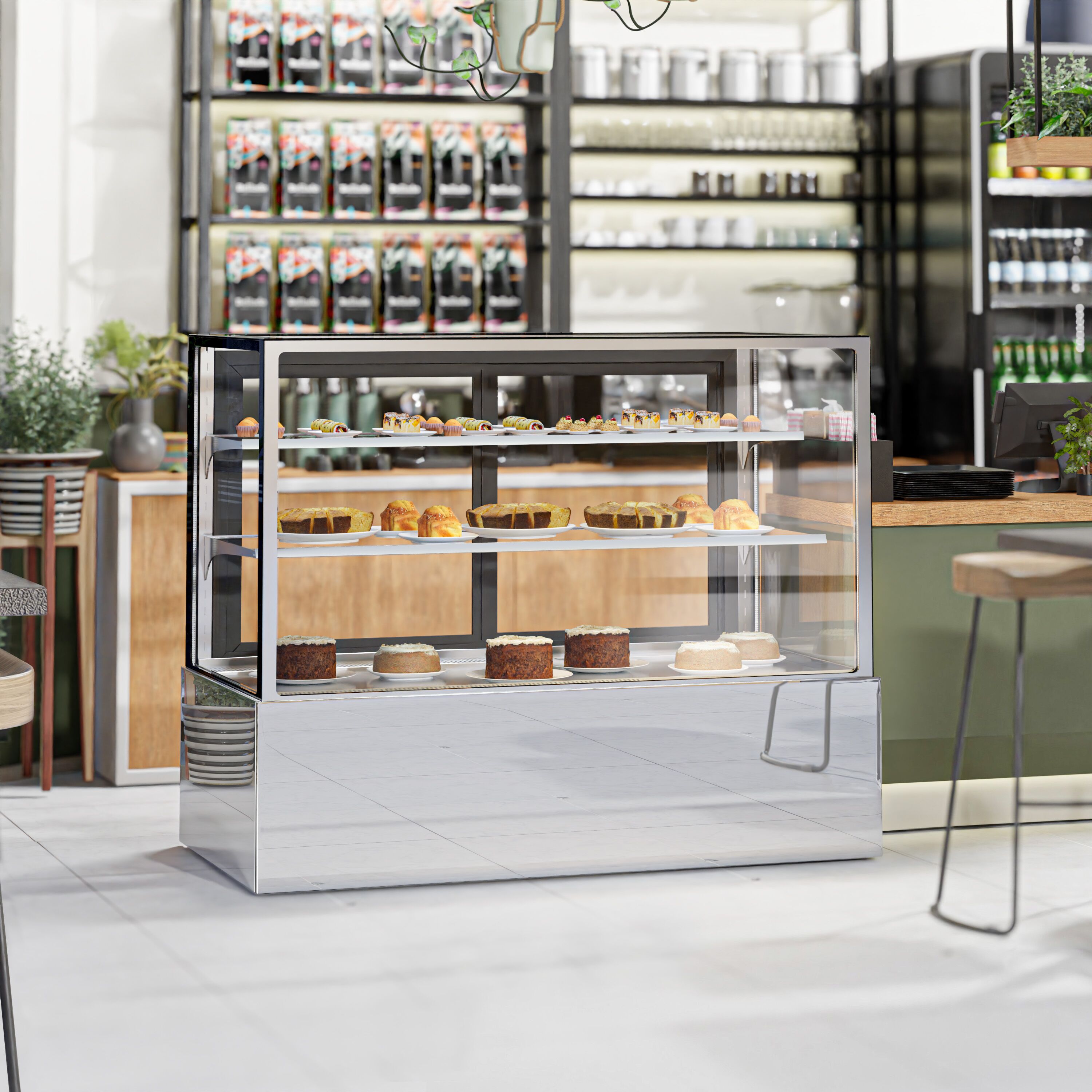 Vitrine à pâtisserie réfrigérée - 598L - 1500mm - Double vitrage - avec 2 étagères en verre - portes coulissantes vitrées arrière