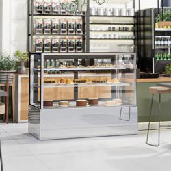 Gebaksvitrine - 598 liter - 1500mm - Dubbele beglazing - hoekig - met 2 glazen planken - schuifdeuren achter