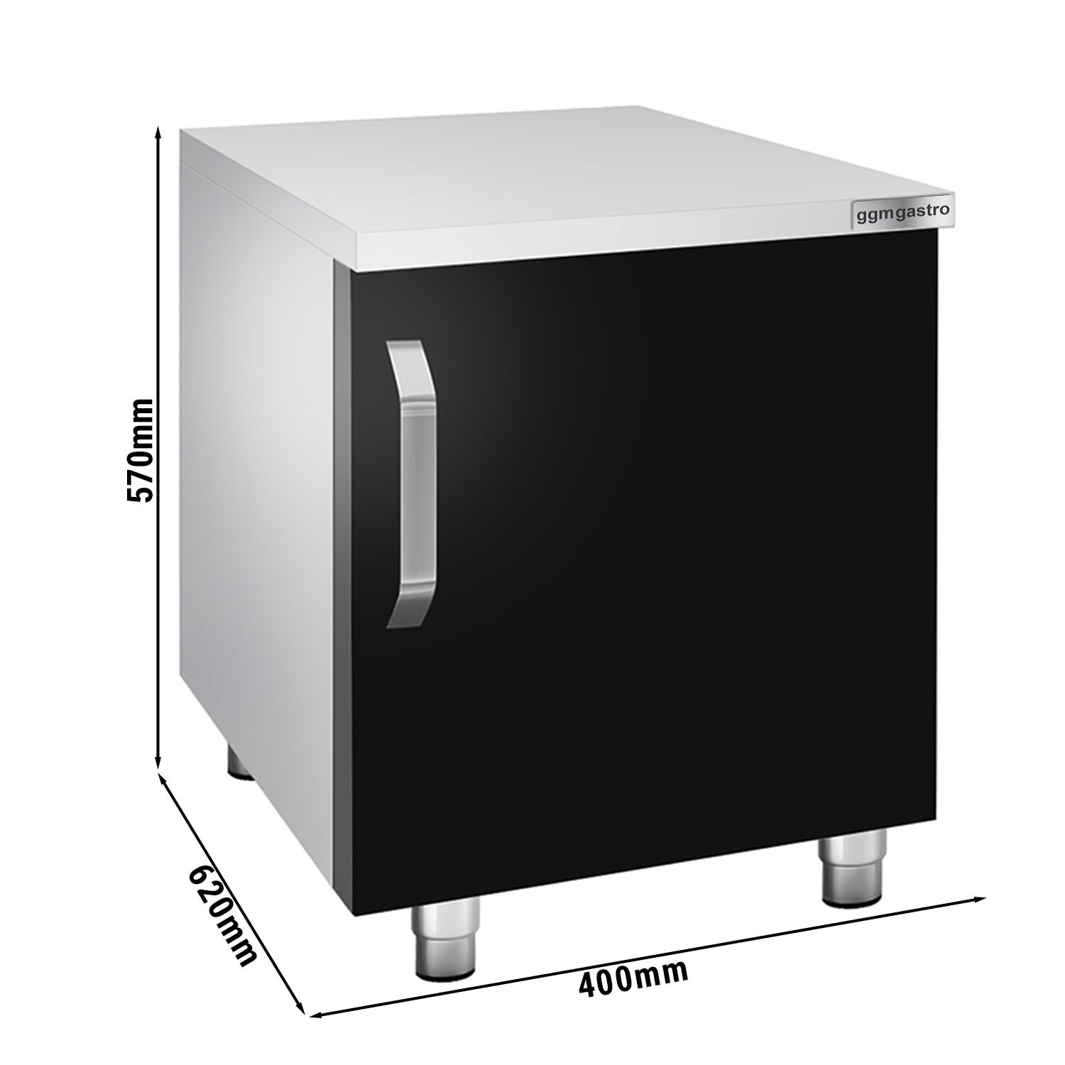 Soubassement - 400x620x587mm - 1 porte - Inox AISI 304 - Portes noir brillant - Série Mario 700