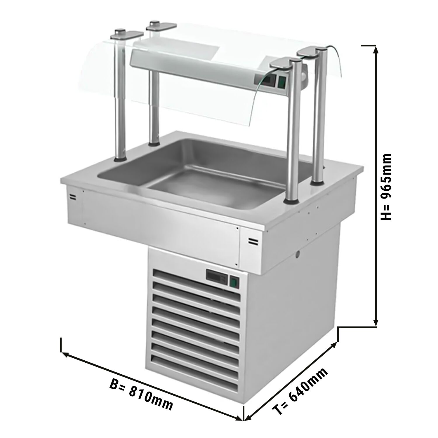 Cuve réfrigérée encastrable Drop-In - 800mm - +2 à +8°C - 2x GN 1/1 - 190W - avec pare-haleine en verre