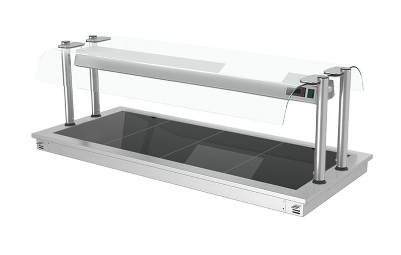 Inbouw warmhoudplaat RVS - met glazen oppervlak - 1500mm - 4x GN 1/1 - 1,8 kW - met glazen hoestscherm
