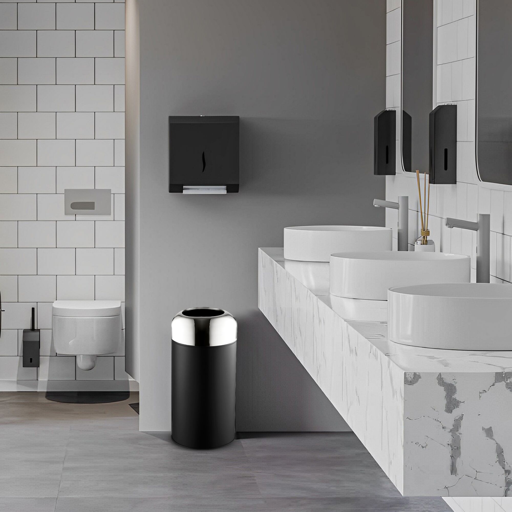 Poubelle - 40L - 280x670mm - Noir/Argent - Acier inoxydable
