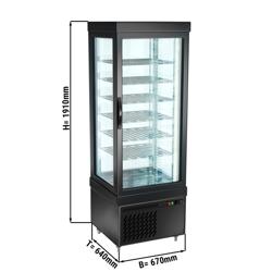 Vitrină verticală de congelare - 430 litri - 670 mm - 1 ușă din sticlă - geam drept - cu 6 rafturi rotative - iluminare LED - negru