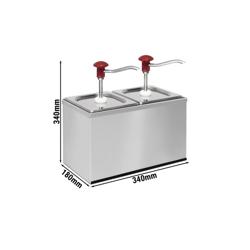 Sausdispenser - verchroomd - 2x2L - 340x180x340mm - geschikt voor GN 1/6 bak 200mm diep - instelbare dosering - met bak - incl. RVS frame