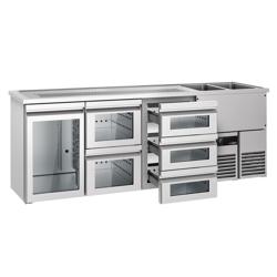 Barkoelkast PREMIUM - 2500x700mm - 1 glazen deur & 5 laden