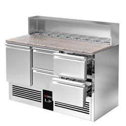 Saladette PREMIUM - 1368 mm - 1 porta e 4 cassetti - con supporto in acciaio inox per 8x GN 1/6