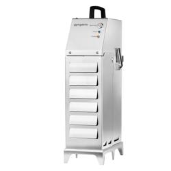 Filtru ulei pentru friteuză - 80 l/min | 100 W | 220-240 V | 160x260x485 mm - oțel inoxidabil | sub 50 dB | max. 180 °C - cu tavă de scurgere și transport, șină de fixare