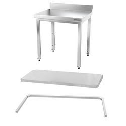Table de travail en inox PREMIUM - 700x700mm - avec fond de base, rebord & contreventement	