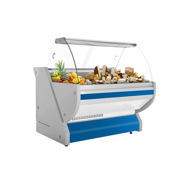 Koeltoonbank - 1325x1150mm - 260 liter - kleur blauw - gebogen ruit - granitenn werkblad