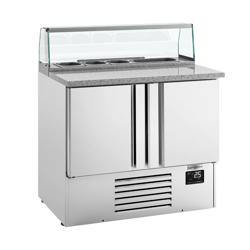 Granitli Pizza ve Salata Hazırlık Buzdolabı PREMIUM PLUS - 978mm - 230L - 2 kapılı - camlı üstlük ile 5 adet GN 1/6 için