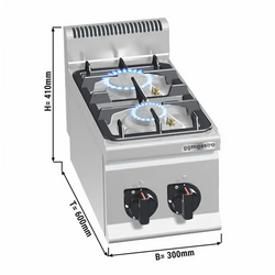Fogão a gás - 2x queimadores (9,5 kW) com chama piloto