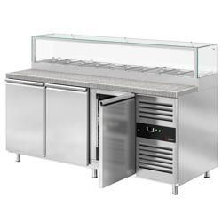 Saladette PREMIUM - 2020mm - 3 deuren - met glazen opzetvitrine voor 10x GN 1/3 - granieten werkblad