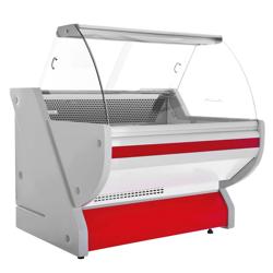 Banco gastronomia professionale / Banco Macelleria  - 990x1150mm - Statica - 250 L - Vetro curvo - Colore Rosso - piano di lavoro in granito
