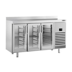 Table réfrigérée Premium PLUS - 1960x700 mm - avec 3 portes vitrées et rebord